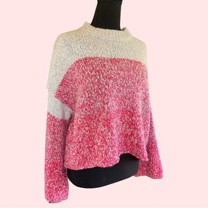Sincerely Jules grey + pink color block knit crop oversized sweater • size M